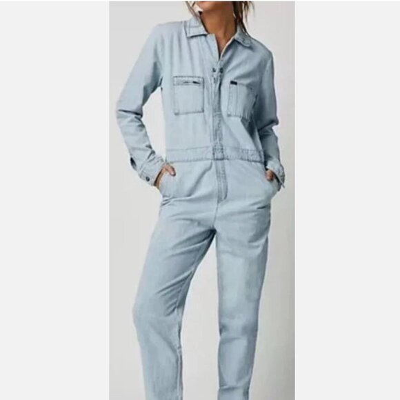 NEW Lee Union Alls Denim Coveralls Utility Jumpsuit Light Wash Sz S - Picture 3 of 16